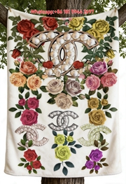 Chanel Luxury Rose Pearl Print Flannel Throw Blanket IMG_6959